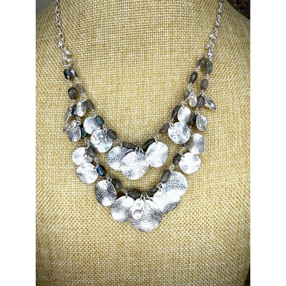 Stella & Dot Calypso Coin Statement Necklace With Hammered Silver Discs & Adjust - Picture 1 of 11